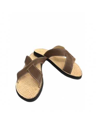 Sandalo incrociato marrone in vera pelle