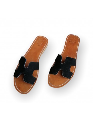 barfota sandal i svart läder