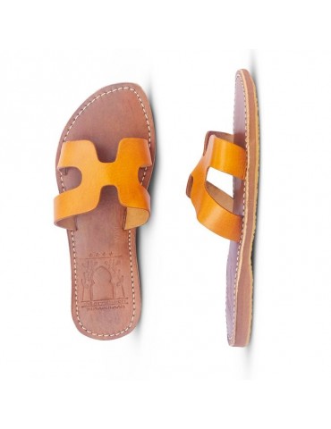 Women's sandal in orange and brown natural leather