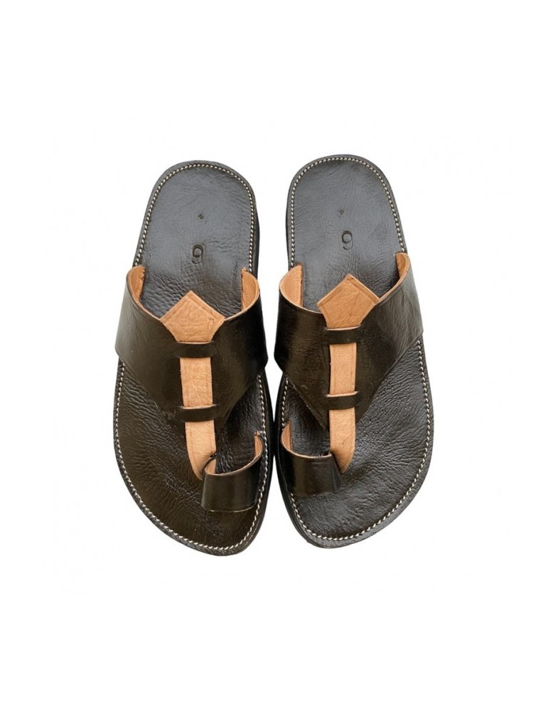 Sandales Homme En Cuir 100% Salento - Fait Main En Italie - Marron - Style Tongs Chaussons